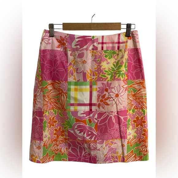 Lilly Pulitzer Pink and Green Floral Patchwork Skirt Size 8‎ - Picture 1 of 11